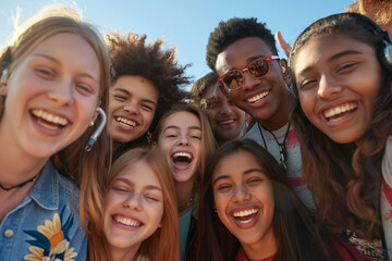 Obraz premium A group of young people are smiling and posing for a picture