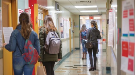 Students walking down a school hallway