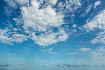 Sky blue, cloudy background, Horizon, Clear spring sky in the morning on the beach, panoramic...