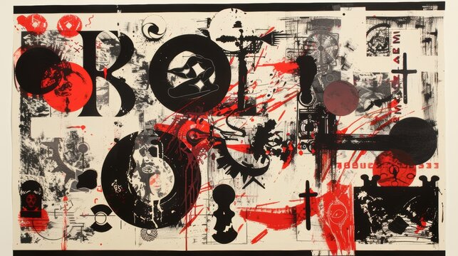 Abstract black and red geometric art print by unknown artist