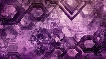 An abstract background with intricate geometric patterns in tonal textures, displaying a combination of stars and hexagons in various shades of purple 