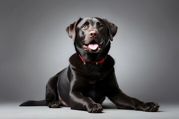 Studio photo shoot of a black labrador portrait with space for text