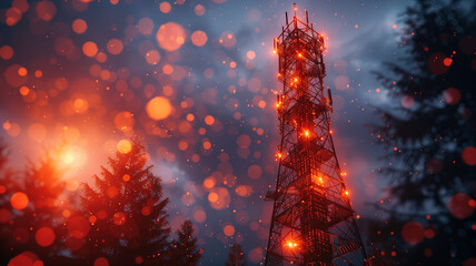 steel cell tower with red lights on it 