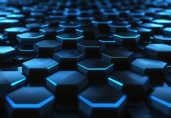 Obraz premium abstract blue background with hexagonal bubbles, Abstract technology futuristic hexagon overlapping pattern with blue light effect