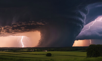 Tornado and lightning. AI generated.