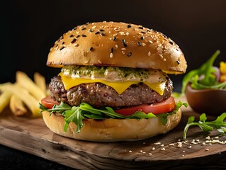 Classic Italian-Style Burger with Chopped Fresh Parsley and Toasted Bun