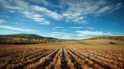 Autumn fields tilted against the sky
