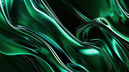 An abstract background featuring fluid, flowing lines in deep emerald green, creating a dynamic and luxurious scene that mimics the appearance of liquid gemstones.