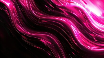 An abstract background featuring fluid, flowing lines in contrasting colors of vibrant neon pink and deep black, creating a dynamic and eye-catching scene that mimics the appearance of liquid art.