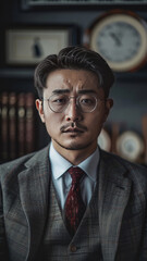 Fototapeta premium A handsome young man in his working age stands wearing suit and tie,generative ai