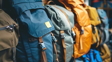 Close up shot of the backpacks, duffel bags, and tote bags