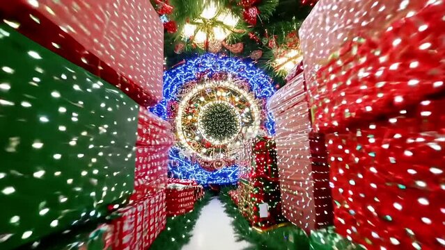 FPV drone flying through Santa's workshop at the North pole.