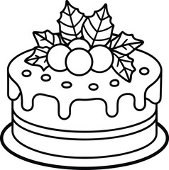 christmas cake illustration black and white. dessert, christmas, celebration, cake, holiday, bakery, festive