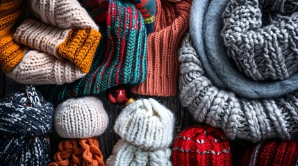Scarves, mittens, and beanies forming a cozy winter travel pattern