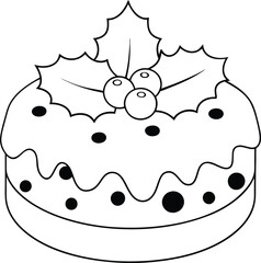 christmas cake illustration black and white. dessert, christmas, celebration, cake, holiday, bakery, festive