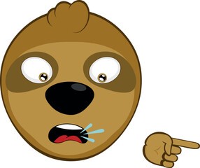 vector illustration face bear sloth character animal cartoon, with a gesture of the index finger of the hand accusing and condemning