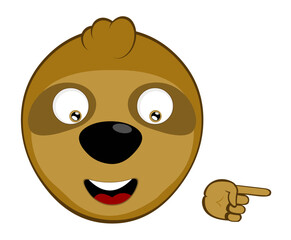 vector illustration face bear sloth character animal cartoon, with the index finger of the hand pointing