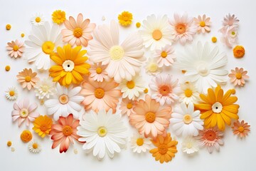 Fototapeta premium Floral Harmony Minimalist Aerial Portrait of Yellow, Orange, and White Flowers.jpeg