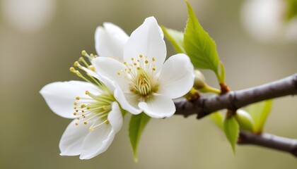 Obraz premium White blooming cherry flower bud on tree in nature closeup view