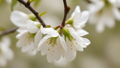Obraz premium White blooming cherry flower bud on tree in nature closeup view