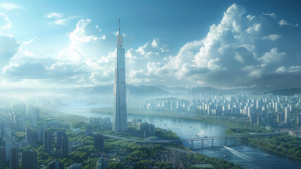 Obraz premium fancy buildings in seoul beautiful weather.generatiive ai