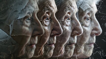 Four elderly women's profiles, side by side, showcasing the passage of time and the beauty of aging.