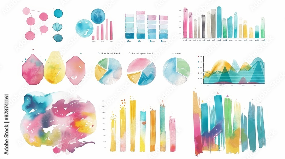 Canvas Prints Stunning watercolor graphic with dynamic shapes and vibrant colors,perfect for creating a captivating infographic data presentation or visualization for business,finance,technology. - Stunning waterco