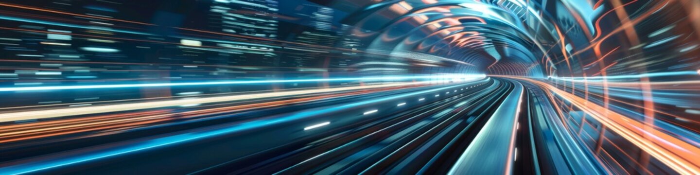 banner hyperloop train speeding through a transparent tunnel at incredible speeds