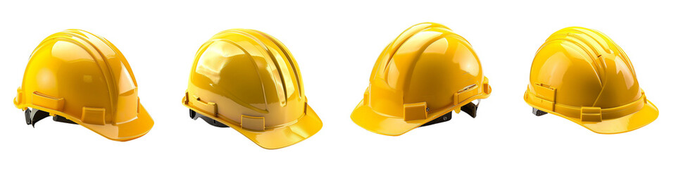 Set of A Safety yellow hard hat helmet on a transparent background - obrazy, fototapety, plakaty