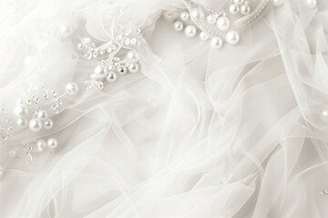 Elegant wedding backdrop with white fabric veil and pearls
