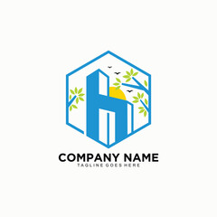Letter H initial logo building design concept for business company