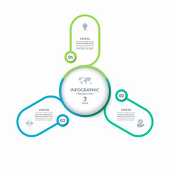 Infographic round chart with 3 steps, parts, options. Vector circle infographic concept. Cycle diagram with thin line icons.