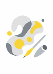 Minimalist inspiration: abstract shapes and smooth curves in shades of gray and yellow, rendered as a vector image
