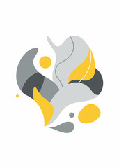 Graceful abstract figures in gray and yellow tones: a minimalist vector image on a white background with soft lines
