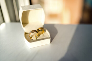 Gold Wedding Bands in White Box