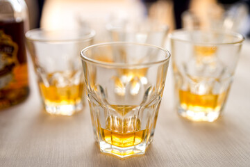Four Glasses of Whiskey on a Table