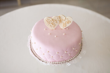 Pink Cake With Heart Toppers