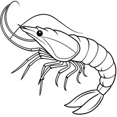 Shrimp silhouette, Prawn cut-out vector icon black and white