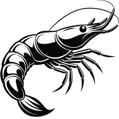 Shrimp silhouette, Prawn cut-out vector icon black and white