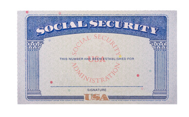 Blank USA social security card isolated against transparent background