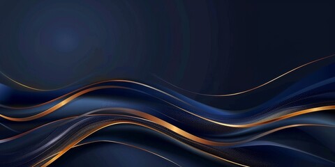 Fototapeta premium Luxury blue background vector with golden wave line for text and design