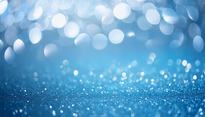 Obraz premium Glittery vibrant blue background with dreamy bokeh effect. Abstract festive backdrop.