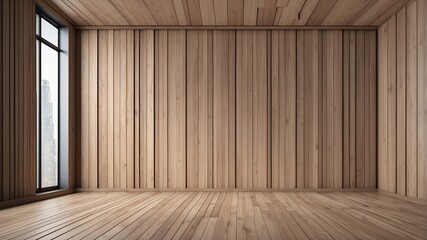 Empty room with wooden wall interior architecture concept
