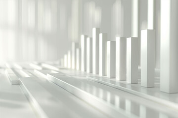 Obraz premium Abstract white 3D bars in sunlight create a minimalistic, futuristic landscape, highlighting elegance and simplicity with a modern architecture concept