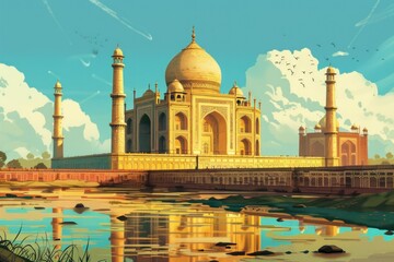 Naklejka premium Artistic illustration of Taj Mahal, Agra