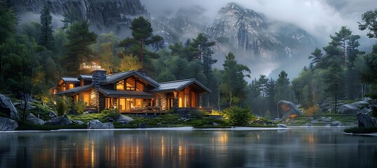 Naklejka premium Real estate visual depiction of a Mountain Cabin contract highlighting key terms and conditions for buyers