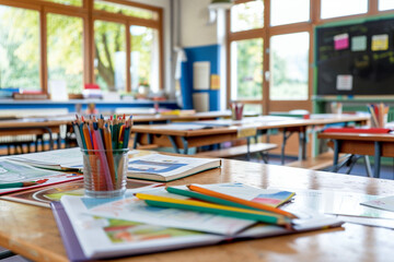 Classroom School Desk Supplies Realistic AI Photo Education