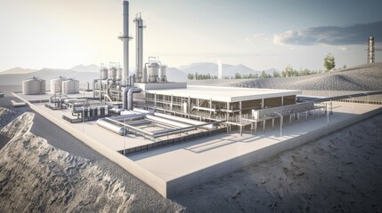 Industrial facility with tall stacks in arid mountain landscape