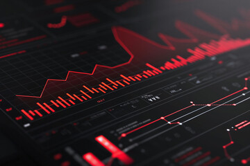 Futuristic digital data graph showing financial analysis and data trends, red and black colors, financial concept