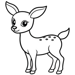 Funny Cartoon Deer Silhouette vector illustration black and white 